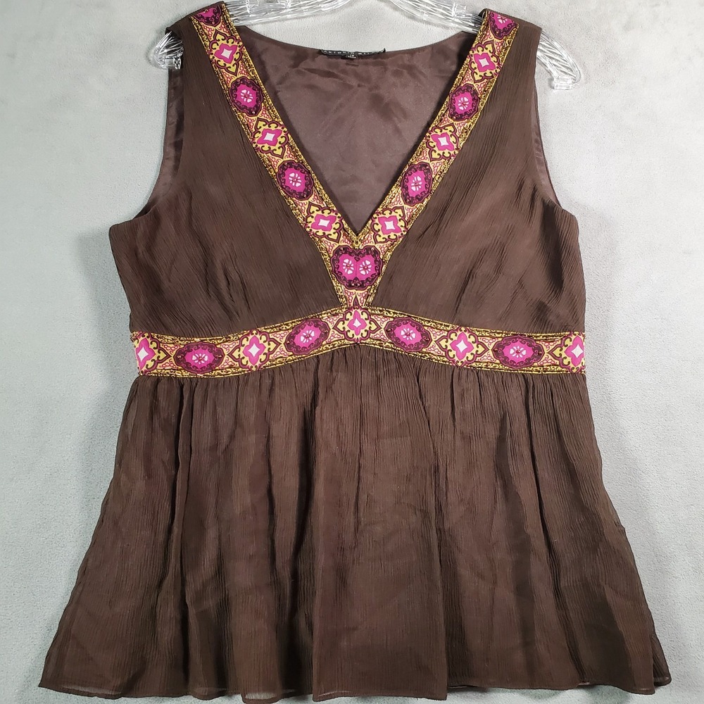 Antonio Melani Y2K Babydoll Top Womens 12 Brown Silk Sleeveless Fairy Boho Chic